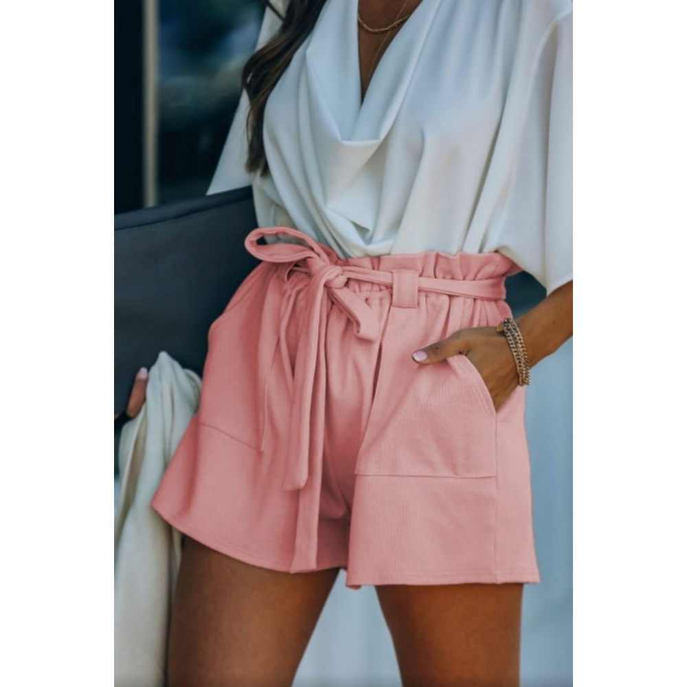 Sizes S,M,L Pink Knit Shorts- Adjustable Waist Tie